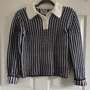 Obey Navy & White Striped Polo V-Neck Sweater